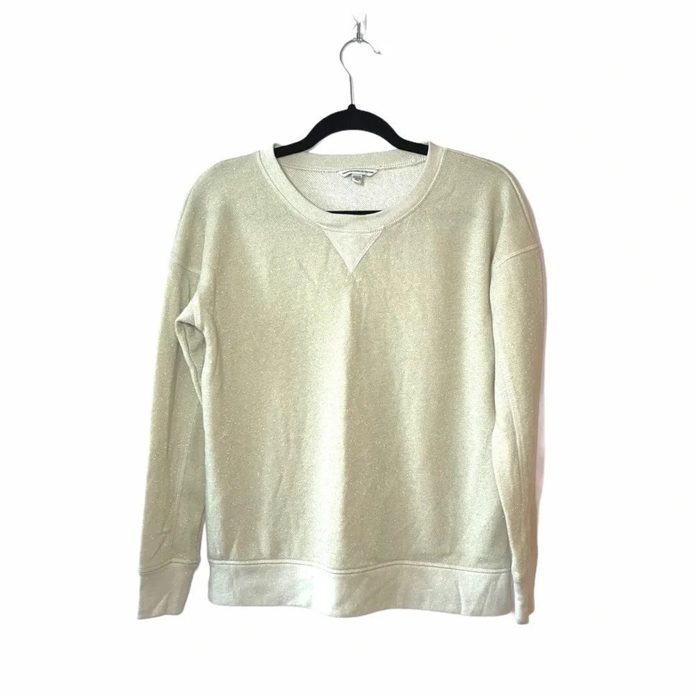 American Eagle Terry Cloth Sweatshirt Cream Gold Metallic Pullover Small Women’s